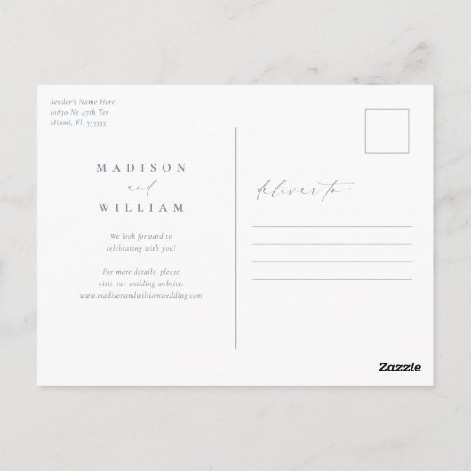 Dusty Blue Elegant Simple Save the Date Briefkaart (Achterkant)