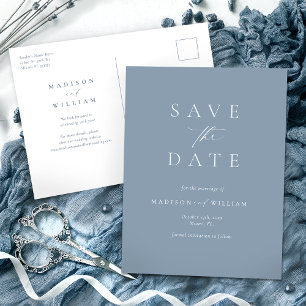 Dusty Blue Elegant Simple Save the Date Briefkaart