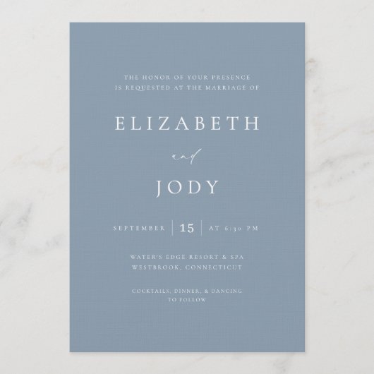Dusty Blue Elegant Simple Wedding Modern Kaart (Voorkant)
