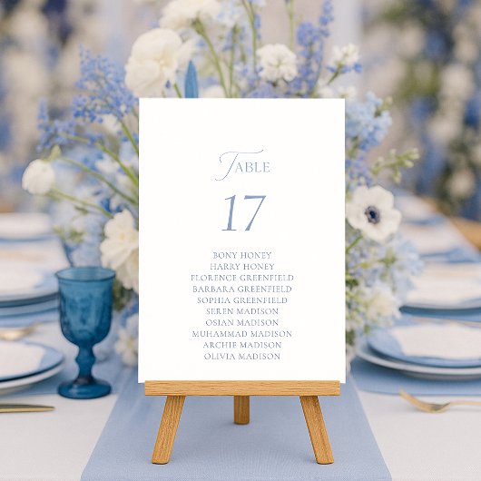 Dusty Blue Elegant Table Seating Card Kaart