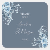 Dusty Blue Elegant Thank You Wedding Vierkante Sticker (Voorkant)