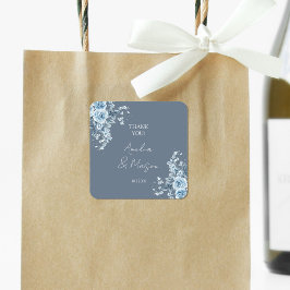 Dusty Blue Elegant Thank You Wedding Vierkante Sticker