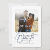 Dusty Blue Elegant Trouwfoto Bewaar de datum Save The Date (Voorkant)