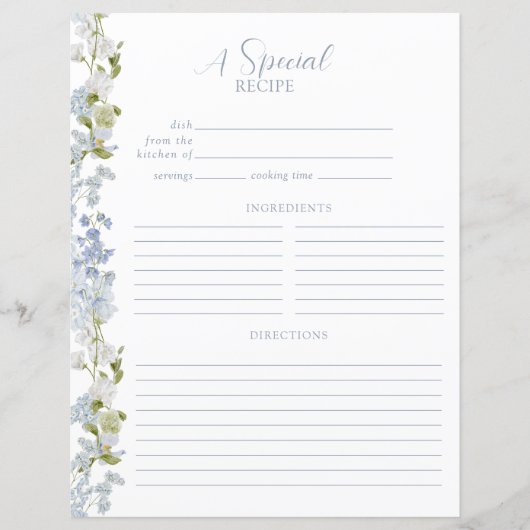 Dusty Blue Elegant Tuin Douche Recept Pagina (Voorkant)