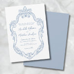 Dusty Blue Elegant  Vintage Wedding Kaart<br><div class="desc">Dusty Blue Filigree Lijst bruiloft uitnodiging. Voeg een vleugje elegantie en grillige charme toe aan uw bruiloft met dit prachtig vervaardigde ontwerp. Een handgetekende ovale lijst met ingewikkelde wervelingen en bloeit gracieus verweven, het creëren van een maar ingetogen look. De delicate details van het lijst, gecombineerd met handgeschreven scripttypografie in...</div>