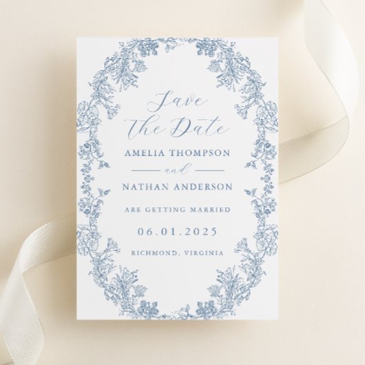 Dusty Blue Elegant Vintage Wedding Save The Date