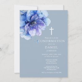 Dusty Blue Elegant Waterverf Bloemen Bevestiging Kaart