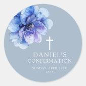 Dusty Blue Elegant Waterverf Bloemen Bevestiging Ronde Sticker (Voorkant)