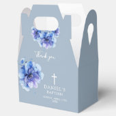 Dusty Blue Elegant Waterverf Bloemen Doop Bedankdoosjes (Geopend)