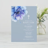Dusty Blue Elegant Waterverf Bloemen Doop Kaart (Staand voorkant)