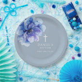 Dusty Blue Elegant Waterverf Bloemen Dooppapier Papieren Bordje (Feest)