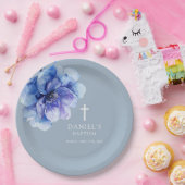 Dusty Blue Elegant Waterverf Bloemen Dooppapier Papieren Bordje (Feest)