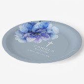 Dusty Blue Elegant Waterverf Bloemen Dooppapier Papieren Bordje (Gekanteld)