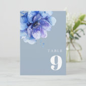 Dusty Blue Elegant Waterverf Bloemen Tafelnummer (Staand voorkant)