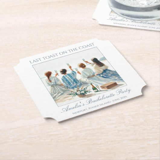 Dusty Blue Elegant Waterverf Coastal Last Toast Kartonnen Onderzetters (Gekanteld)