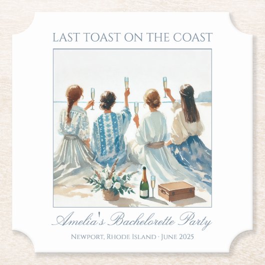 Dusty Blue Elegant Waterverf Coastal Last Toast Kartonnen Onderzetters (Voorkant)