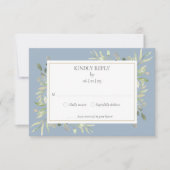 Dusty Blue Elegant Waterverf Greenery RSVP (Voorkant)