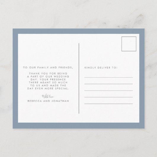 Dusty Blue Elegant Wedding Bedankt Briefkaart (Achterkant)