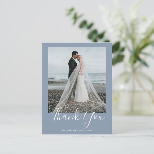 Dusty Blue Elegant Wedding Bedankt Briefkaart (Staand voorkant)