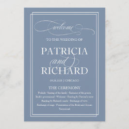 Dusty Blue Elegant Wedding Ceremony Program Programmakaart