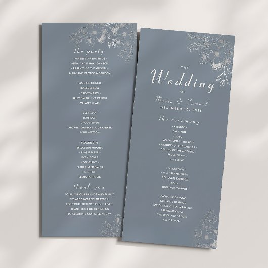Dusty Blue Elegant Wedding Ceremony Program Programmakaart
