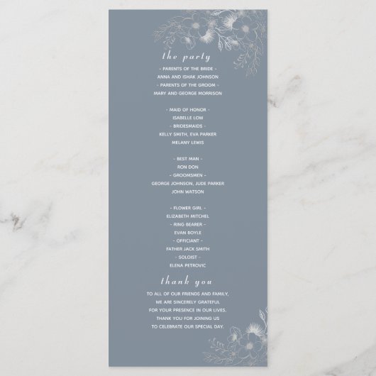 Dusty Blue Elegant Wedding Ceremony Program Programmakaart (Achterkant)