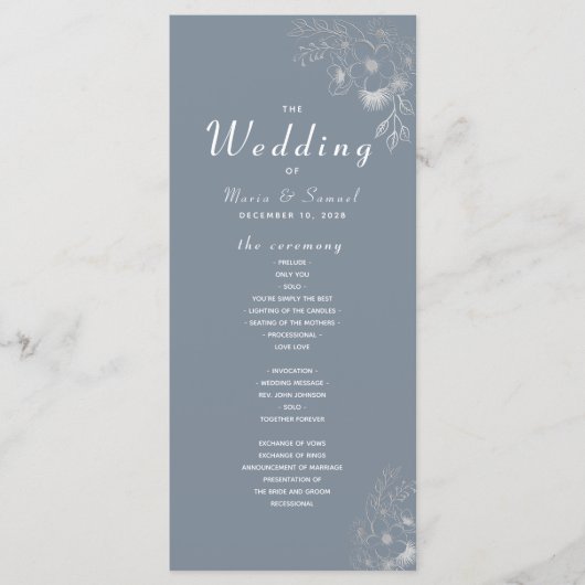 Dusty Blue Elegant Wedding Ceremony Program Programmakaart (Voorkant)