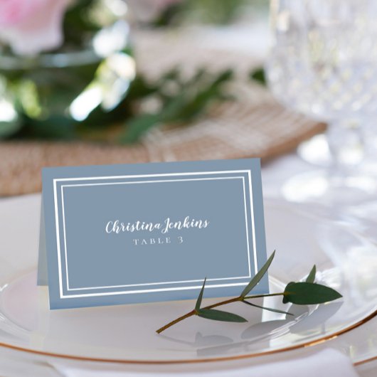 Dusty Blue Elegant Wedding Custom Guest Place Card Kaart