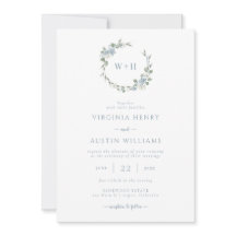 Dusty Blue Elegant Wedding Invitation