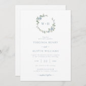 Dusty Blue Elegant Wedding Invitation Kaart (Voorkant / Achterkant)