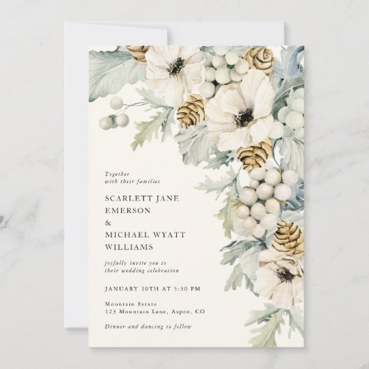 Dusty Blue Elegant Wedding Invitation Kaart (Voorkant)