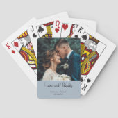 Dusty Blue Elegant Wedding Love and Thanks Photo Pokerkaarten (Achterkant)