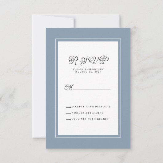 Dusty Blue Elegant Wedding Modern Reply Enclosure RSVP Kaartje (Voorkant)