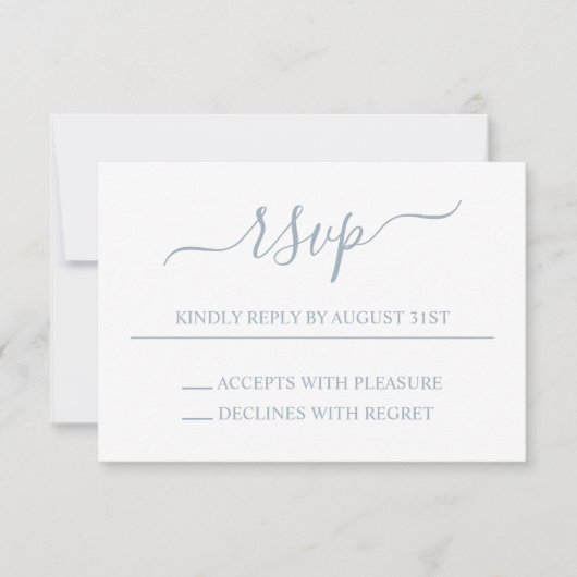 Dusty Blue Elegant Wedding RSVP Kaartje (Voorkant)