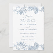  Dusty Blue Elegant Wedding Save the Date (Voorkant)