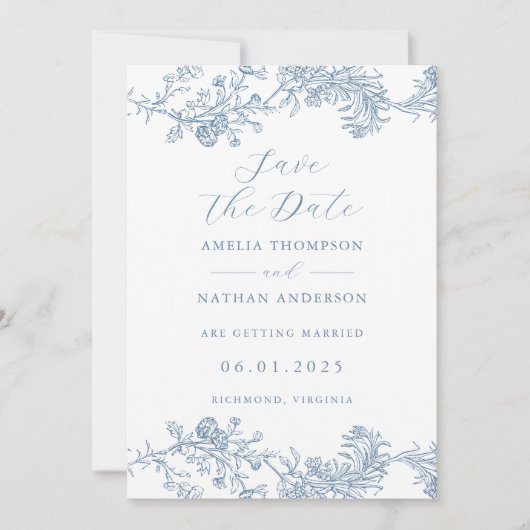 Dusty Blue Elegant Wedding Save the Date (Voorkant)