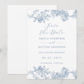  Dusty Blue Elegant Wedding Save the Date (Voorkant / Achterkant)