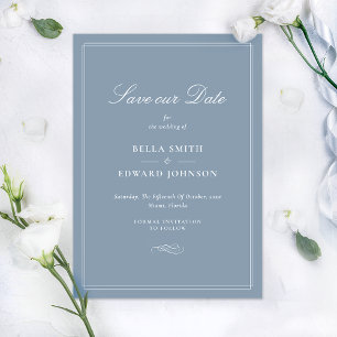 Dusty Blue Elegant Wedding Save the Date Kaart