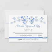Dusty Blue Elegant White Gray Floral Heart Wedding Kaart (Voorkant)