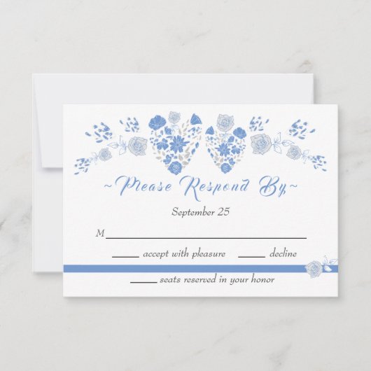 Dusty Blue Elegant White Gray Floral Heart Wedding Kaart (Voorkant)