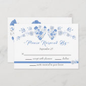 Dusty Blue Elegant White Gray Floral Heart Wedding Kaart (Voorkant / Achterkant)