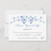 Dusty Blue Elegant White Gray Floral Heart Wedding Kaart (Voorkant)