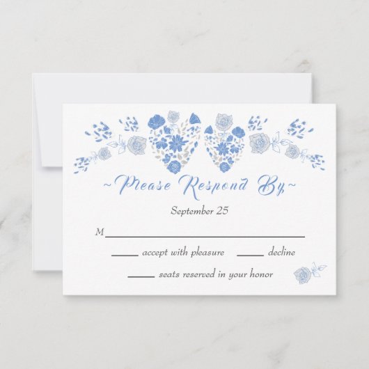 Dusty Blue Elegant White Gray Floral Heart Wedding Kaart (Voorkant)