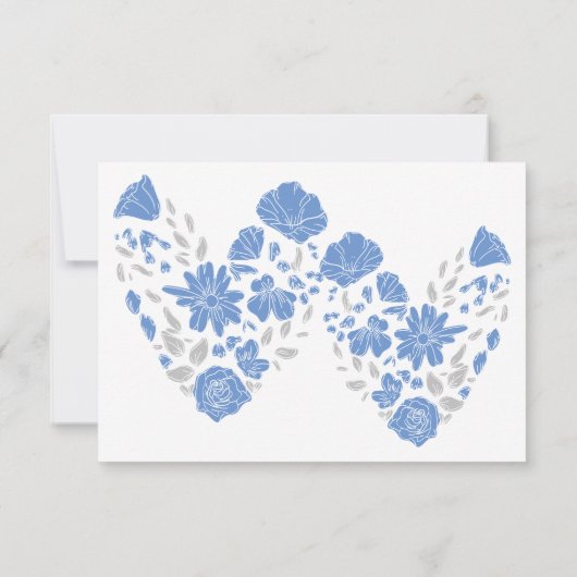 Dusty Blue Elegant White Gray Floral Heart Wedding Kaart (Achterkant)