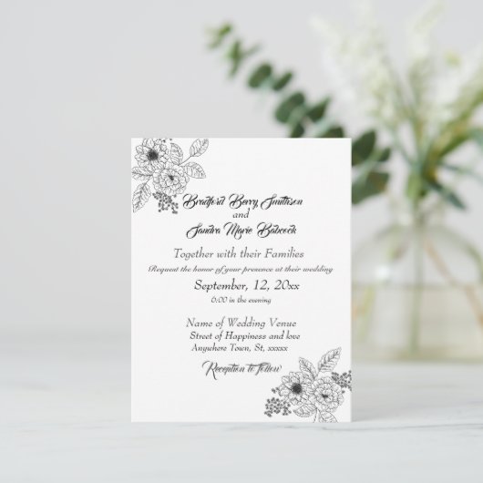 Dusty Blue Elegant White Gray Floral Heart Wedding Save The Date (Staand voorkant)