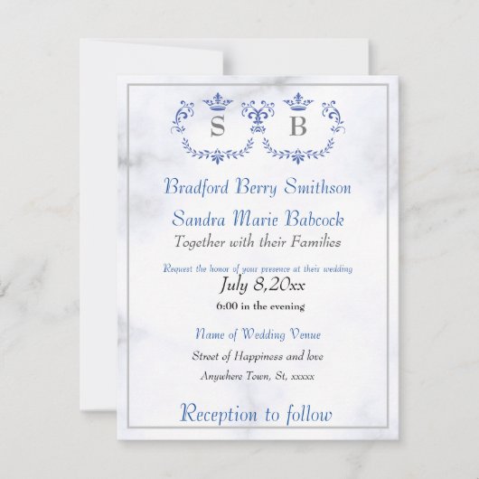 Dusty Blue Elegant White Gray Floral Heart Wedding Save The Date (Voorkant)