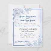 Dusty Blue Elegant White Gray Floral Heart Wedding Save The Date (Voorkant)