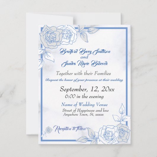 Dusty Blue Elegant White Gray Floral Heart Wedding Save The Date (Voorkant)