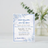 Dusty Blue Elegant White Gray Floral Heart Wedding Save The Date (Staand voorkant)