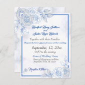 Dusty Blue Elegant White Gray Floral Heart Wedding Save The Date (Voorkant / Achterkant)